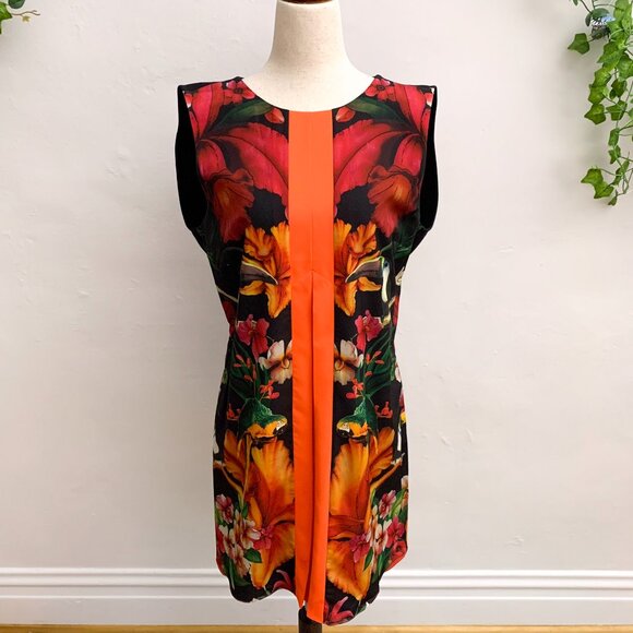 Ted Baker London Orange Toucan Tropical Print Dress Small Medium - Picture 2 of 12